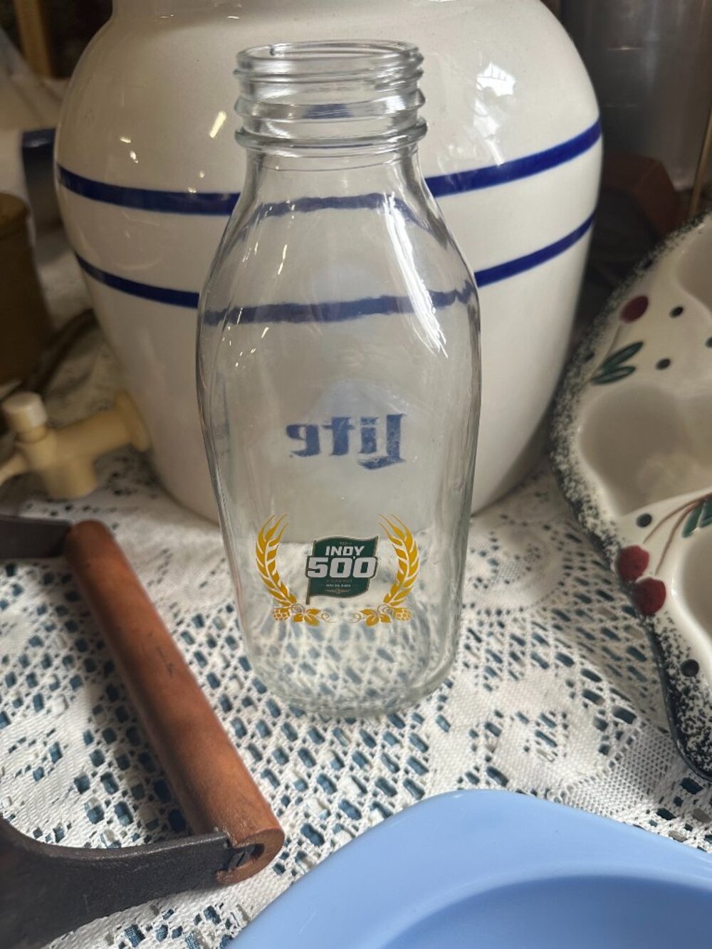 Miller Lite Indy 500 Commemorative glass milk bottle
